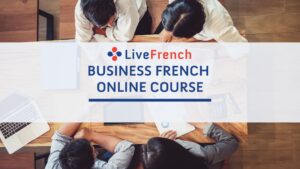 Business professional taking a French lesson online with a Live French teacher on Zoom